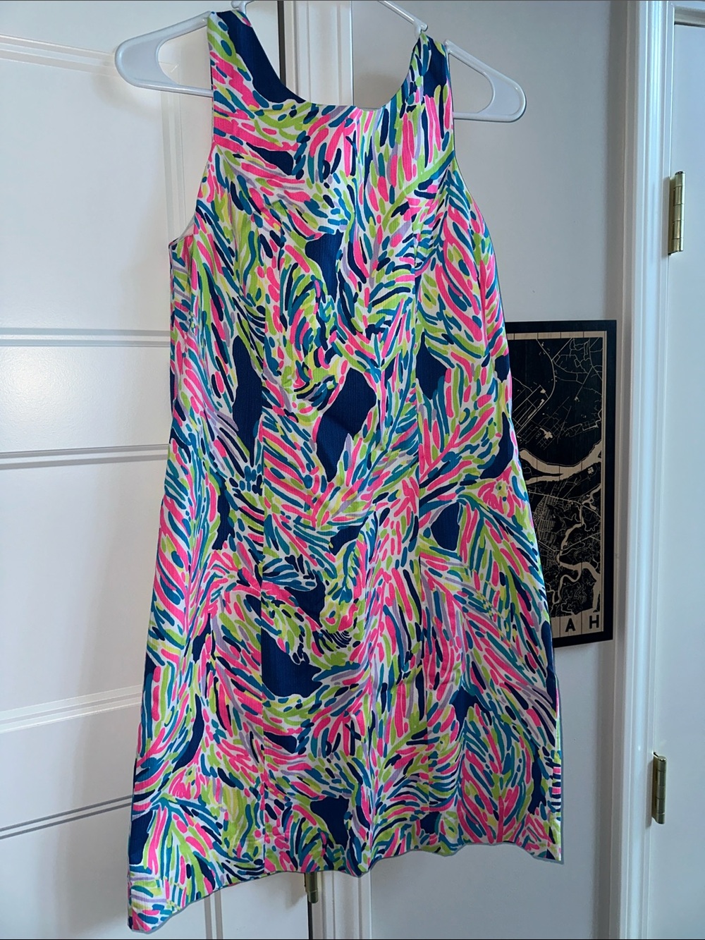 Lilly Pulitzer Navy A-Line Dress with Pink & Lime Brushstroke Print
